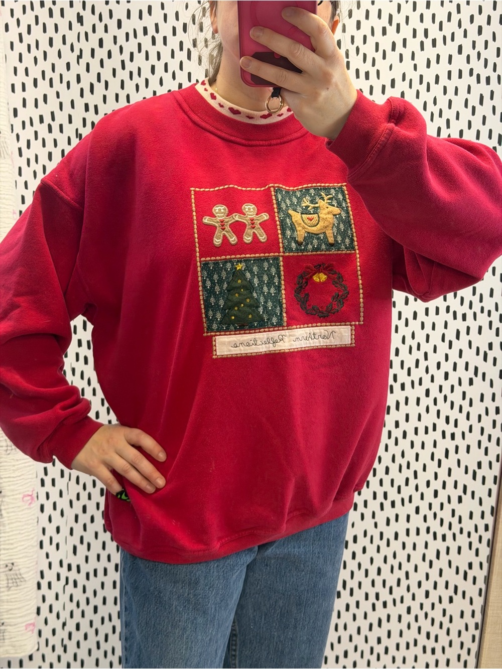Northern Treasures Womens XL Red Sweatshirt Ugly Christmas reindeer gingerbread